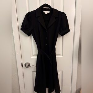 Black Collared Dress with Belt